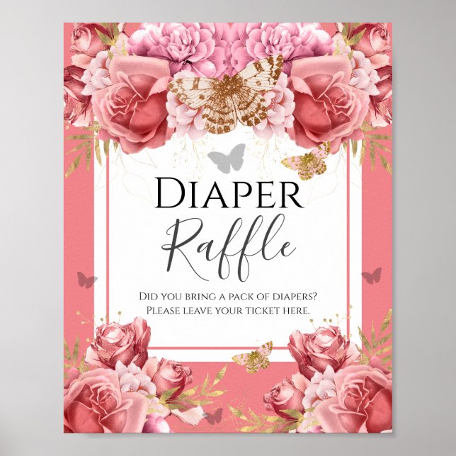 Butterfly Baby Shower Diaper Raffle Party Sign (Front)