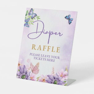 Butterfly Baby Shower Diaper Raffle Pedestal Sign