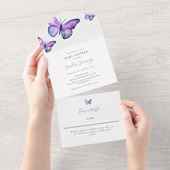 Butterfly Baby Shower Elegant Minimalist Simple All In One Invitation (Tearaway)