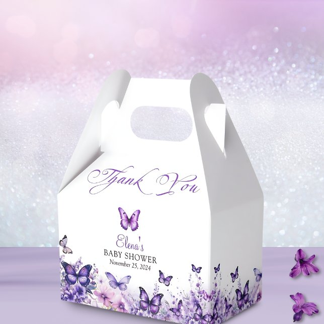 Butterfly Baby Shower Elegant Purple Floral Favor Box (Creator Uploaded)