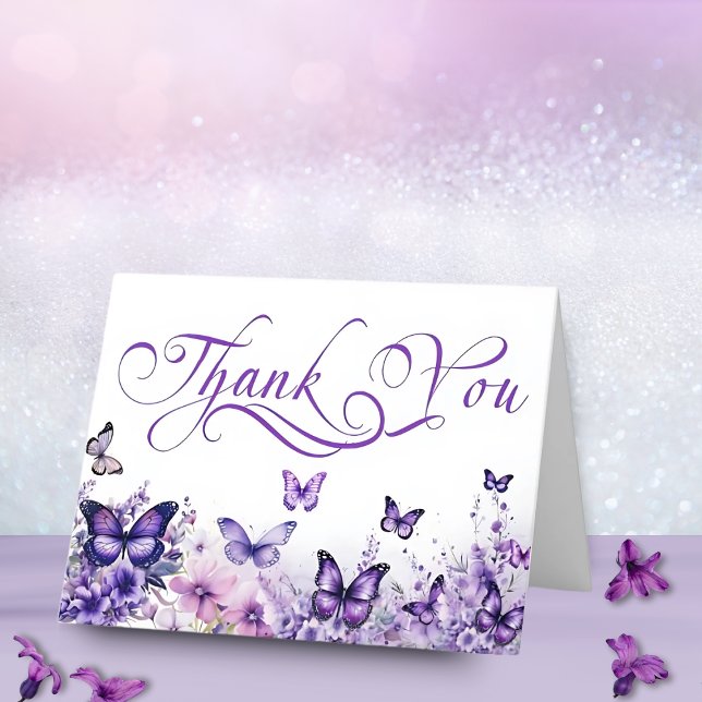 Butterfly Baby Shower Elegant Purple Floral Thank You Card (Creator Uploaded)