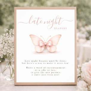 Butterfly Baby Shower Game Late night Diapers Sign