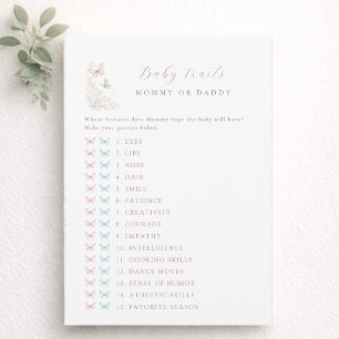 Butterfly Baby Shower Games Baby Traits Card