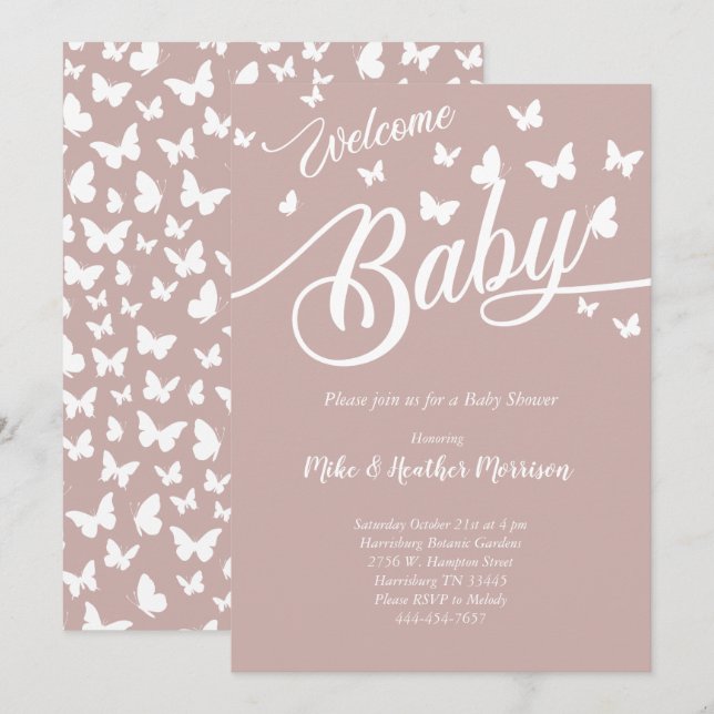 Butterfly Baby Shower Gender Neutral Invitation (Front/Back)