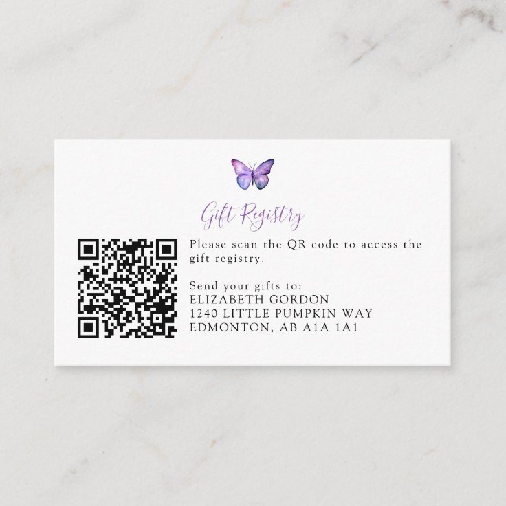 Butterfly Baby Shower Gift Registry Info QR Code Enclosure Card Zazzle