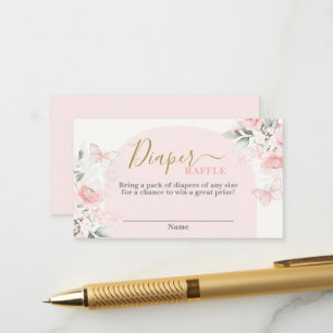Butterfly baby shower girl Diaper Raffle Card