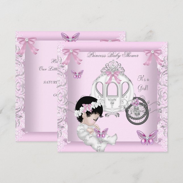 Butterfly Baby Shower Girl Princess Carriage Invitation (Front/Back)