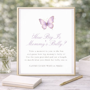 Butterfly Baby Shower Guess How Big Mommy's Belly Poster