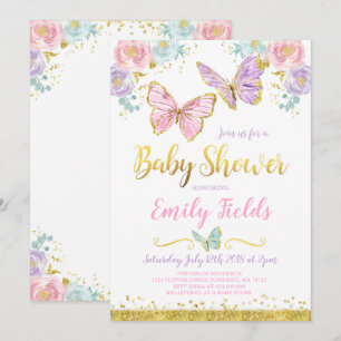 Butterfly Baby Shower Invitation Girl Baby Shower