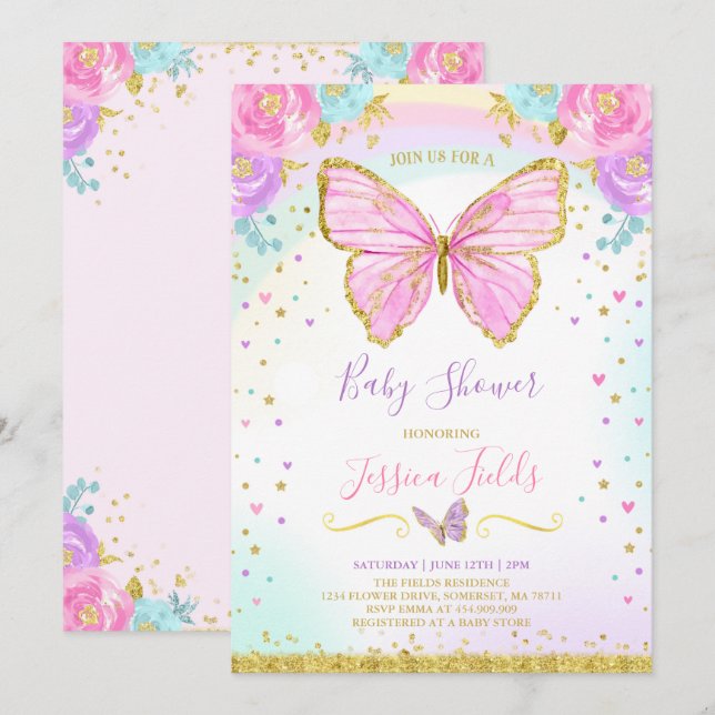Butterfly Baby Shower Invitation Girl Baby Shower (Front/Back)