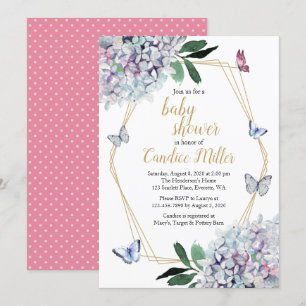 butterfly baby shower invitation pink hydrangea