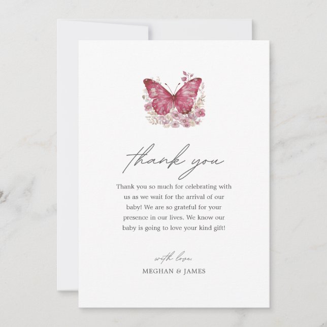 Butterfly Baby Shower Thank You Card (Front)