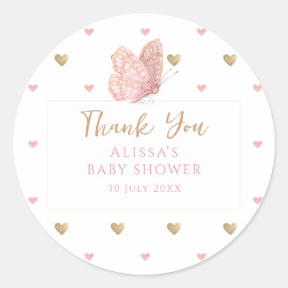 Butterfly Baby Shower Thank You Classic Round Sticker