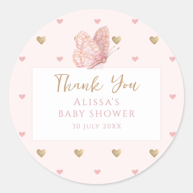 Butterfly Baby Shower Thank You Classic Round Sticker (Front)