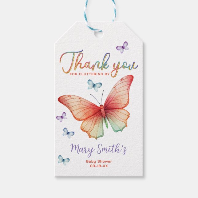 Butterfly Baby Shower Thank You Tags (Front)