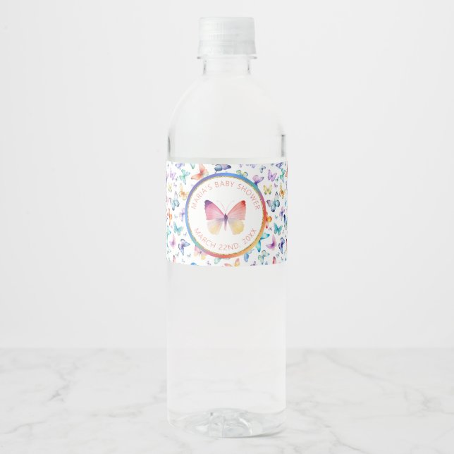 Butterfly Baby Shower Water Bottle Label (Front)