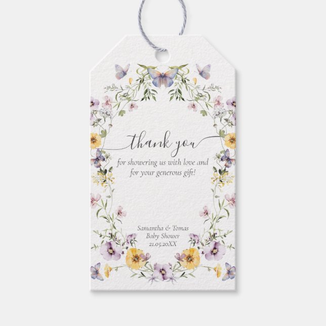 Butterfly Baby Shower Wildflower  Gift Tags (Front)