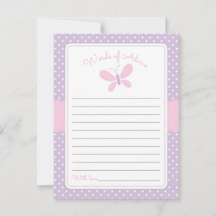 Butterfly Baby Shower Words of Advice purple pink Card
