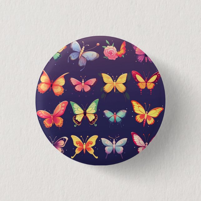 Butterfly badge, button, pin, cute butterfly 1 inch round button (Front)