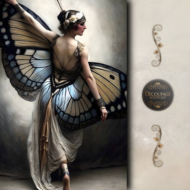 Butterfly Ballerina in Cream and Blue Decoupage Tissue Paper (Butterfly Ballerina in Cream and Blue Decoupage Tissue Paper)