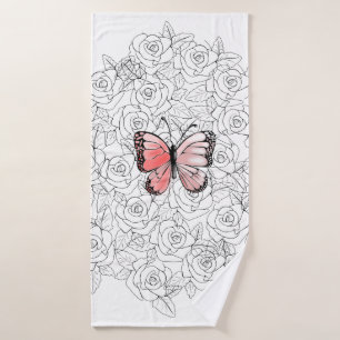 Butterfly Bath Towel with Roses