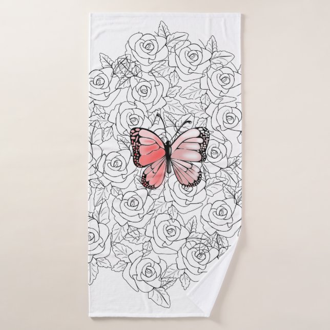 Butterfly Bath Towel with Roses (Bath Towel)