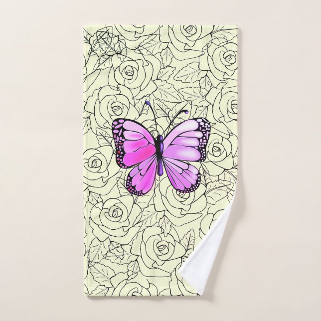 Butterfly Bath Towels with Roses (Hand Towel)