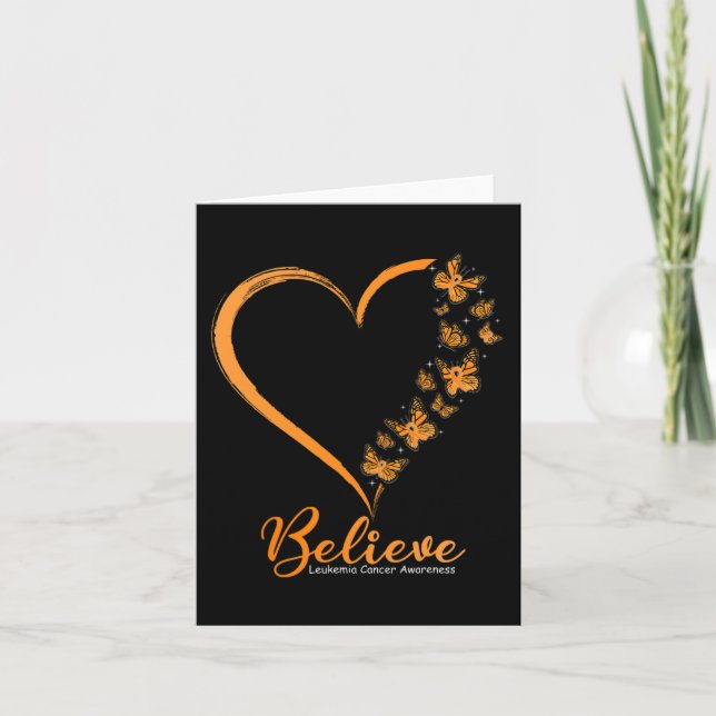 Butterfly Believe Leukaemia Awareness Orange Ribbo Card (Front)