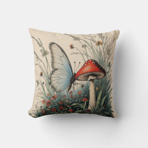 Butterfly Beneath the Bloom Throw Pillow