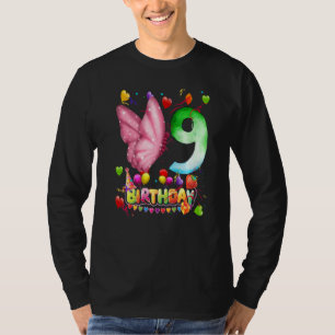 Butterfly Birthday 9 Year Old Kids 9th Butterfly B T-Shirt
