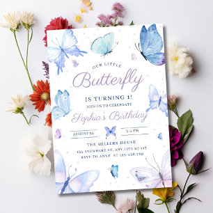 Butterfly Birthday Girls 1st Butterflies Pastel Invitation
