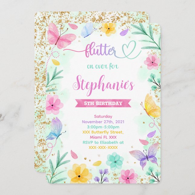 Butterfly Birthday Invitation (Front/Back)