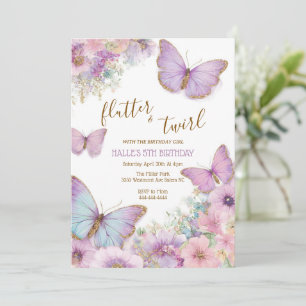 Butterfly birthday invitation, girl flutter  invitation