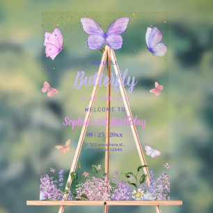Butterfly Birthday Invitation, Wildflower Garden  Acrylic Sign