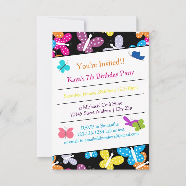 Butterfly Birthday Party - 3x5 Invitation (Front)