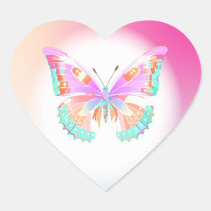Butterfly Birthday Party Kids Colourful Heart Sticker