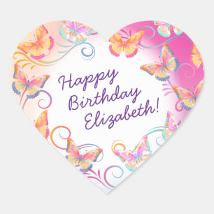 Butterfly Birthday Party Kids Colourful Heart Sticker