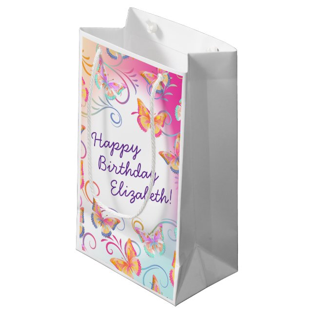 Butterfly Birthday Party Kids Colourful  Small Gift Bag (Front Angled)