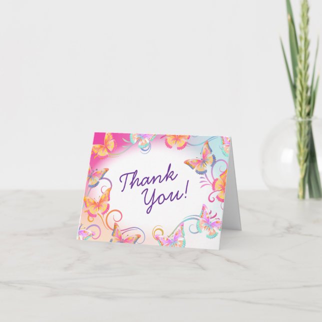 Butterfly Birthday Party Kids Thank You Card (Front)