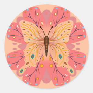 Butterfly Birthday Peach and Pink Classic Round Sticker