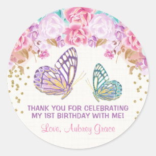 Butterfly birthday stickers, 1st birthday stickers