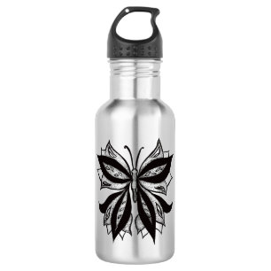 Butterfly Black And White Tribal Tattoo 532 Ml Water Bottle