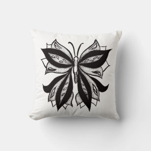 Butterfly Black And White Tribal Tattoo Throw Pillow