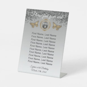 Butterfly & Black Glitter, Foil Table Number Sign