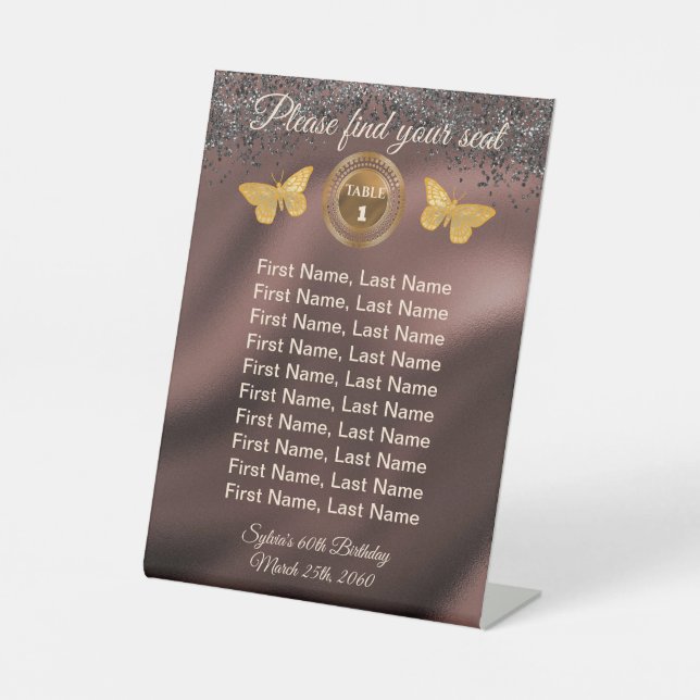 Butterfly & Black Glitter, Foil Table Number Sign  (Front)