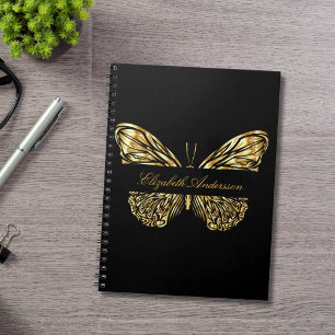 Butterfly black gold elegant name notebook
