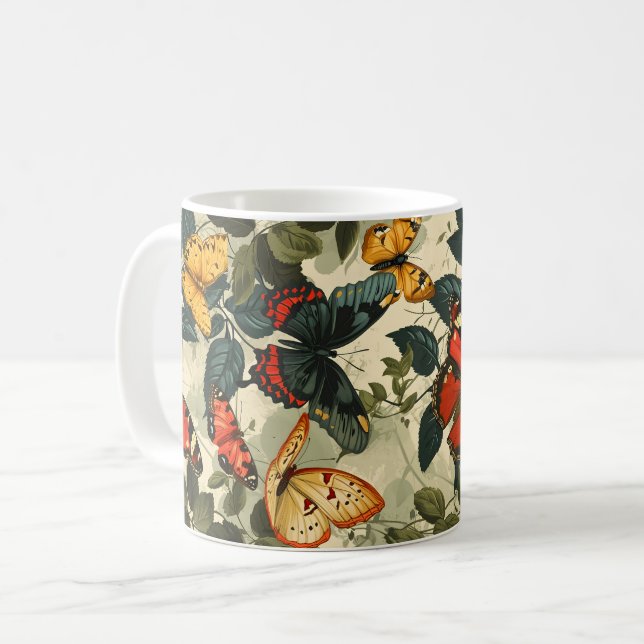 Butterfly Bliss: Vintage Coffee Mug (Front Left)