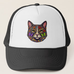 Butterfly Bloom Colourful Cat Portrait Cats Mom Trucker Hat