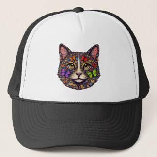Butterfly Bloom Colourful Cat Portrait | Cats Mom Trucker Hat