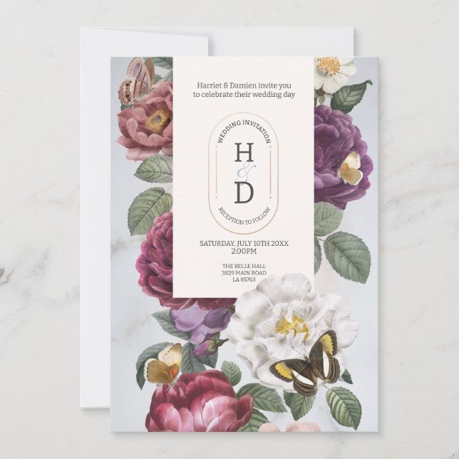 Butterfly Blooms Wedding Modern Flowers Summer Invitation (Front)